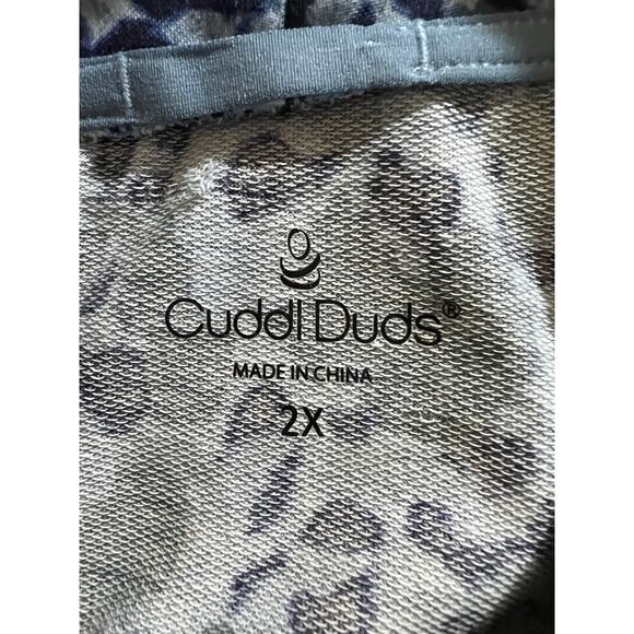 Cuddl Duds Cardigan Sweatshirt Womens 2X Blue Leopard French Terry Thumb Holes - Picture 13 of 15